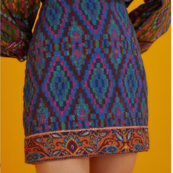 Farm rio BLUE TAPESTRY SCARF MINI SKIRT IN TAPESTRY SCARF BLUE size S - Picture 2 of 8